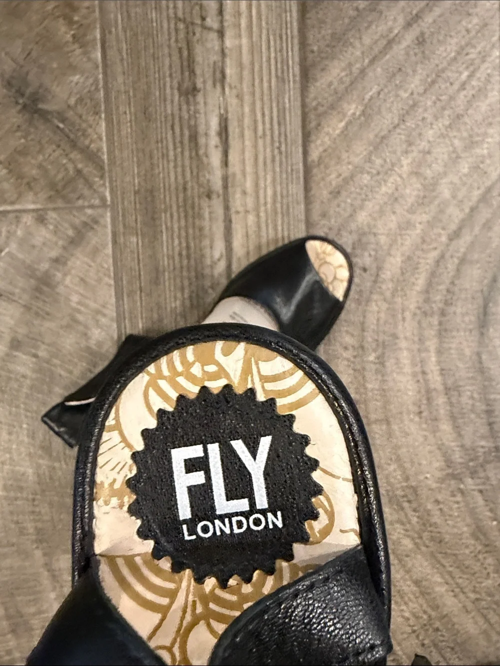 Fly London Black 2.5” Wedge Sandals with Ankle Strap